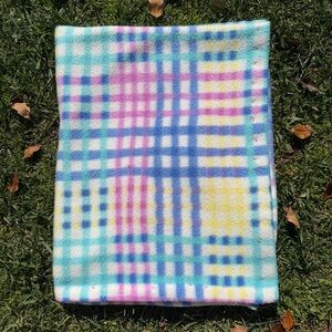 Vintage Plaid Fleece Baby Blanket Blue Pink Yellow Unisex Fuzzy Soft 28x36 GUC